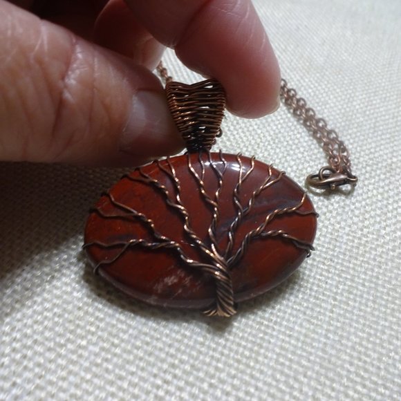 Gorgeous "POPPY JASPER TREE" Handmade Copper Wire-Wrapped Pendant/Chain #356B - Picture 3 of 3
